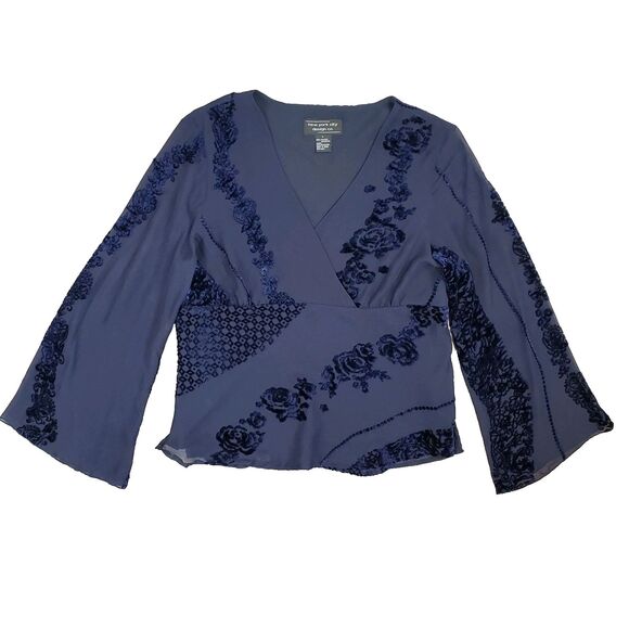 Y2K Silk Blend Burnout Velvet Babydoll Top Flared Sleeve Whimsigoth Fairy Grunge - Picture 12 of 12